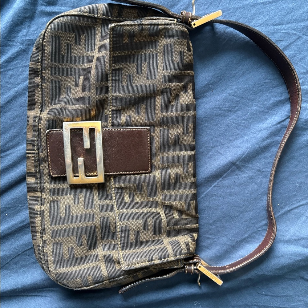 Fendi Brown and Gold Baguette Bag 2000s